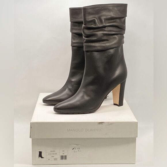 Manolo Blahnik Calasso 90MM Ruched Leather Boots size 38.5 - Picture 13 of 16